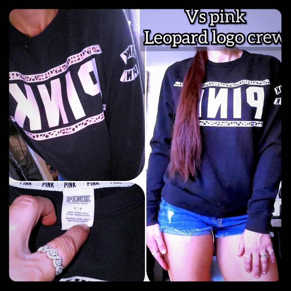 Guc, vs pink 💕 leopard logo crew neck